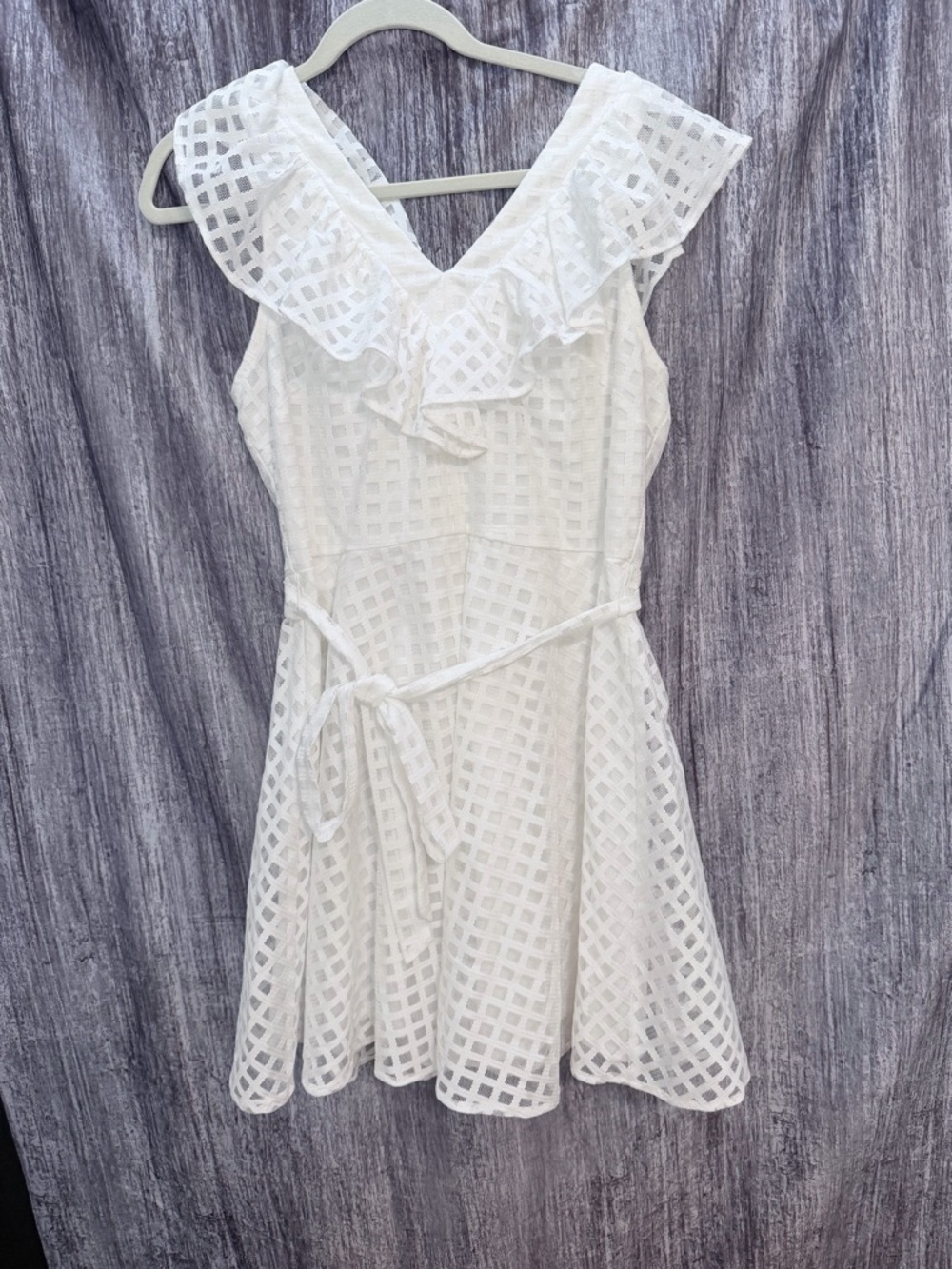 Danny & Nicole White Eyelet Ruffle V-Neck Dress with Waist Tie